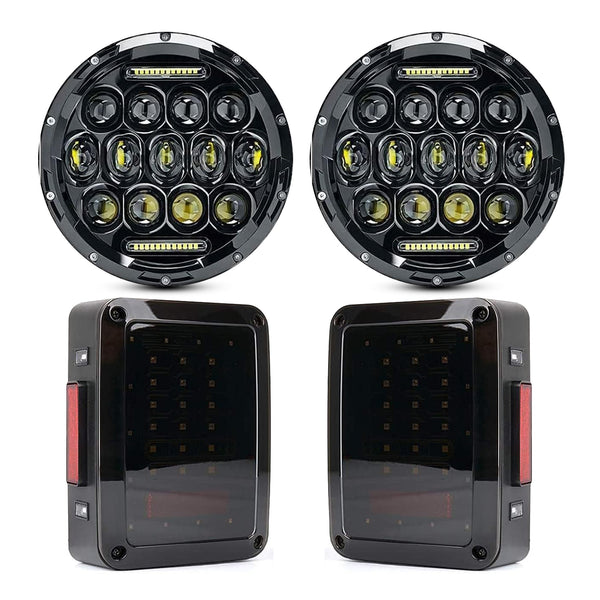 JHLion PowerLite Master  Head & Tail Kit Upgraded NEW 2000% Bright wrangler headlights（Black）+JK Tail Lights (Smoke) LED lights for Wrangler JK/TJ/LJ 1997-2020(headlights), Wrangler JK JKU 2007-2018(taillights)