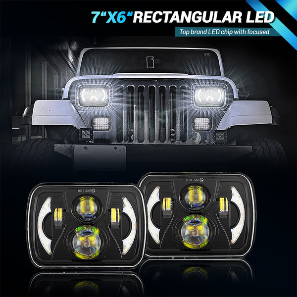 5x7 LED Headlight,JHLion Anti-glare H6054 5x7 7x6 Led Headlights,180W DOT Approved 600% Brighter w/DRL Amber Turn Signal Hi/Low Sealed Beam Compatible with Jeep Cherokee XJ Wrangler YJ GMC Comanche MJ