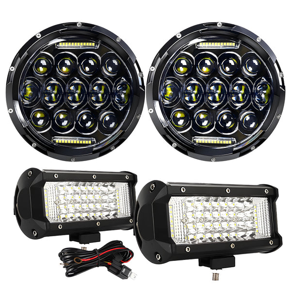 JHLion UltraBright Master Upgraded NEW 3000% wrangler headlights（Black）+ Work lights LED lights for Wrangler JK/TJ/LJ 1997-2020