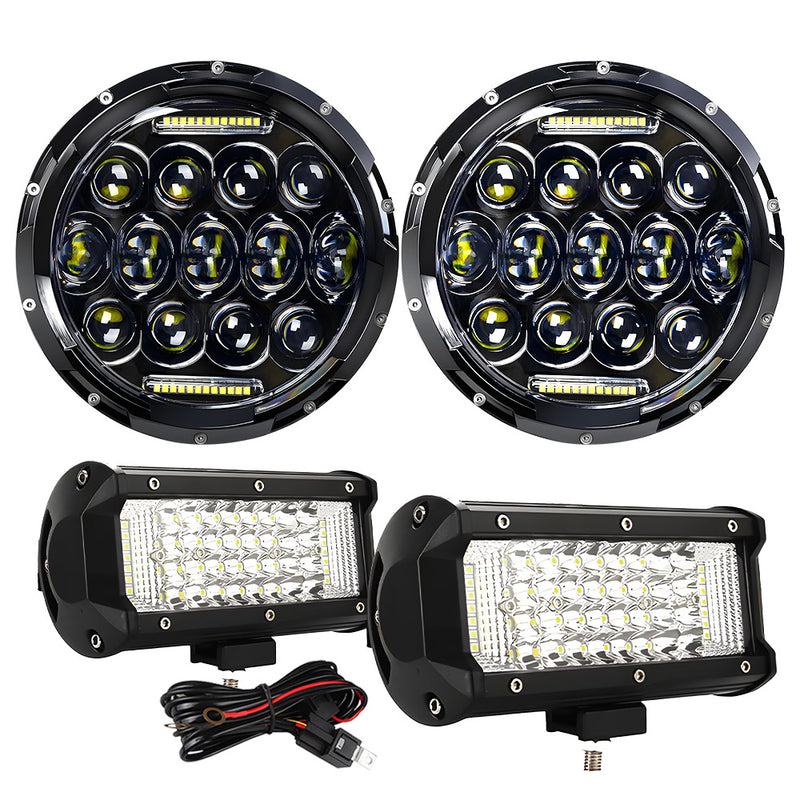 JHLion UltraBright Master Upgraded NEW 3000% wrangler headlights（Black）+ Work lights LED lights for Wrangler JK/TJ/LJ 1997-2020