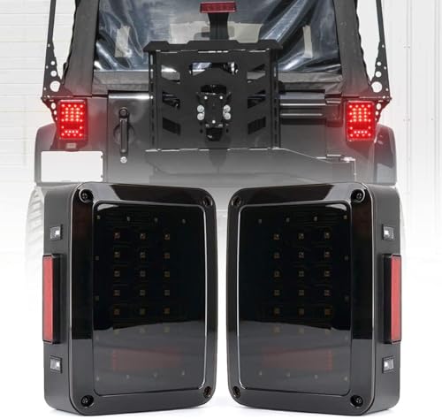JHLion Upgraded NEW 2000% Bright Jeep wrangler headlights（Black）+JK Tail Lights (Smoke) LED lights for Jeep Wrangler JK/TJ/LJ 1997-2020(headlights),Jeep Wrangler JK JKU 2007-2018(taillights)