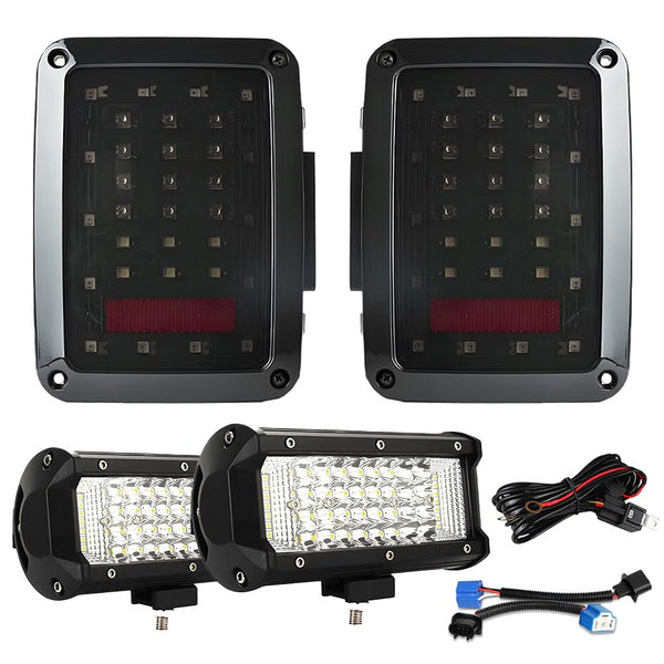 JHLion Upgraded NEW 2000% JK Tail Lights (Smoke) + LED work lights（Black） LED lights for Jeep Wrangler JK JKU 2007-2018