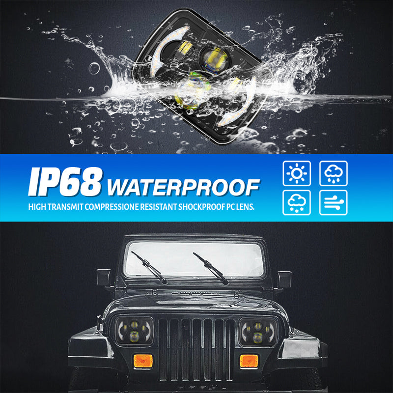 5x7 LED Headlight,JHLion Anti-glare H6054 5x7 7x6 Led Headlights,180W DOT Approved 600% Brighter w/DRL Amber Turn Signal Hi/Low Sealed Beam Compatible with Jeep Cherokee XJ Wrangler YJ GMC Comanche MJ