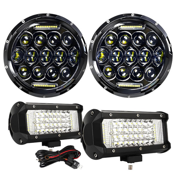 JHLion Upgraded NEW 3000% Jeep wrangler headlights（Black）+ Work lights LED lights for Jeep Wrangler JK/TJ/LJ 1997-2020