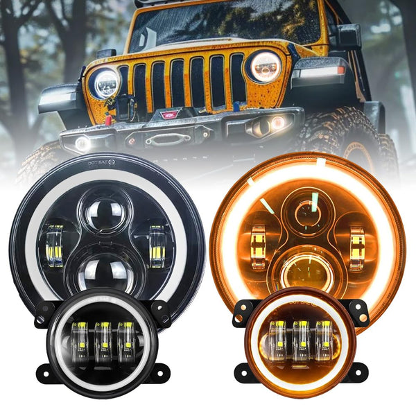 JHLion Upgraded NEW 2000% Bright Jeep wrangler headlights（Black）+Fog lights LED lights for Jeep Wrangler JK/TJ/LJ 1997-2020