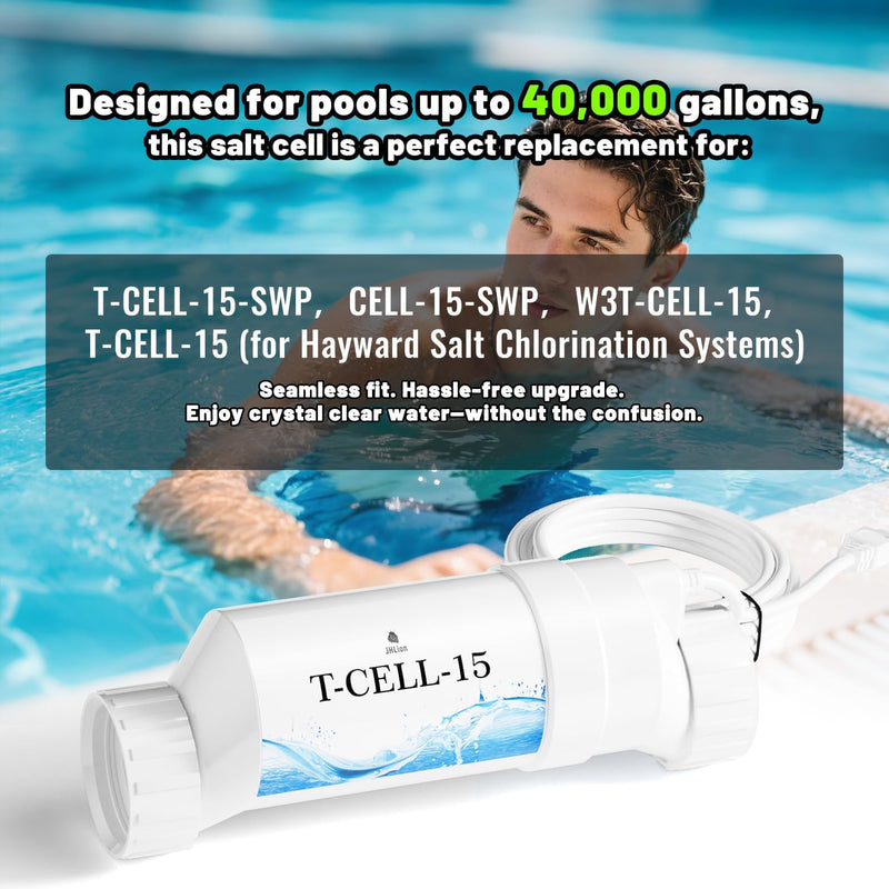 Salt Cell, Up to 40,000 Gallons Swimming Pool Salt Chlorine Generator, Salt Cell for Pool, Fits for Hayward W3T-CELL-15 BLW1T15H, Tcell15, Salt Cell T-15, T-Cell-15