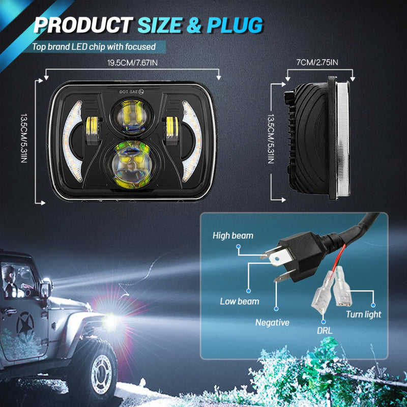 thumbnail image 2 of Amonly 5x7 LED Headlights With Halo DRL For GMC Savana 1500-3500 – Hi/Lo Beam & Clear Lens 2 of 5