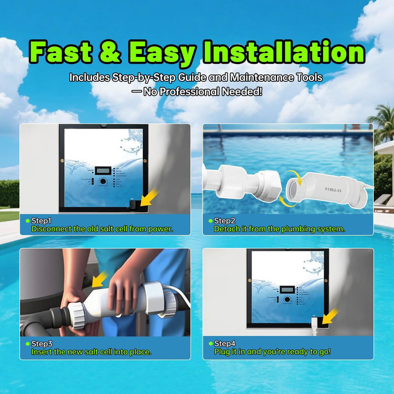 Salt Cell, Up to 40,000 Gallons Swimming Pool Salt Chlorine Generator, Salt Cell for Pool, Fits for Hayward W3T-CELL-15 BLW1T15H, Tcell15, Salt Cell T-15, T-Cell-15