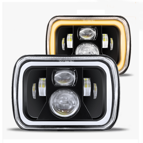 JHLion Vision Master DRL Headlight 5x7 LED Headlights 1000% Brighter LED lights w/DRL Amber Turn Signal Hi/Low Sealed Beam Compatible with Cherokee XJ Wrangler YJ GMC Comanche MJ