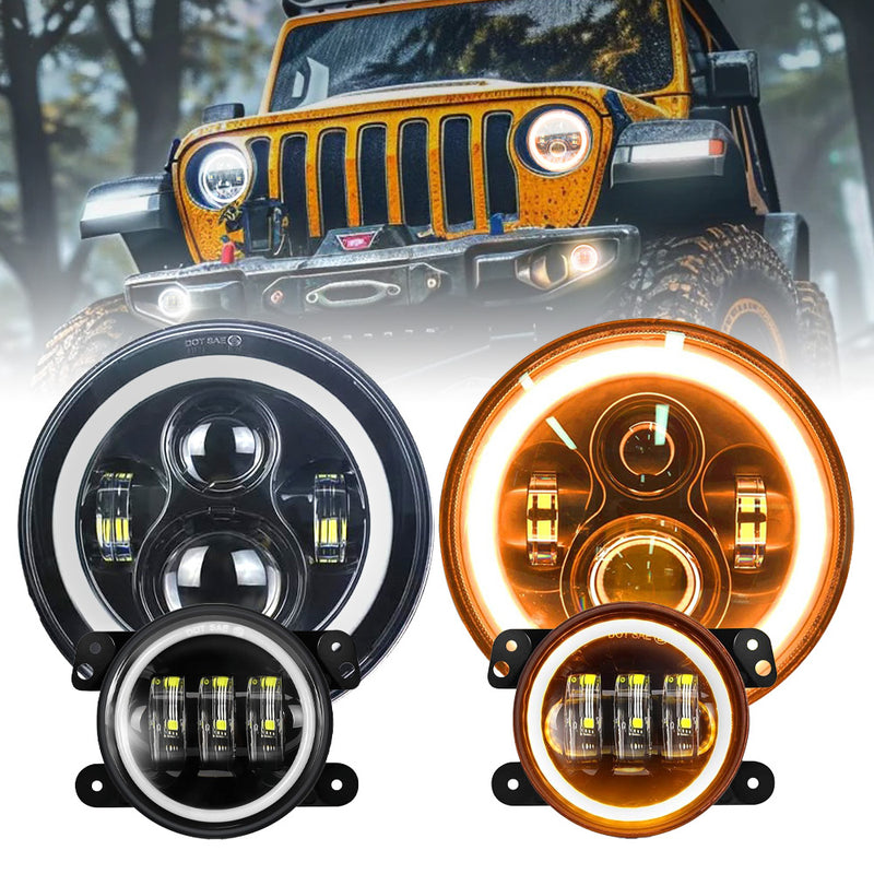 JHLion ClearVision Master Fog Kit Upgraded NEW 2000% Bright wrangler headlights（Black）+Fog lights LED lights for Wrangler JK/TJ/LJ 1997-2020