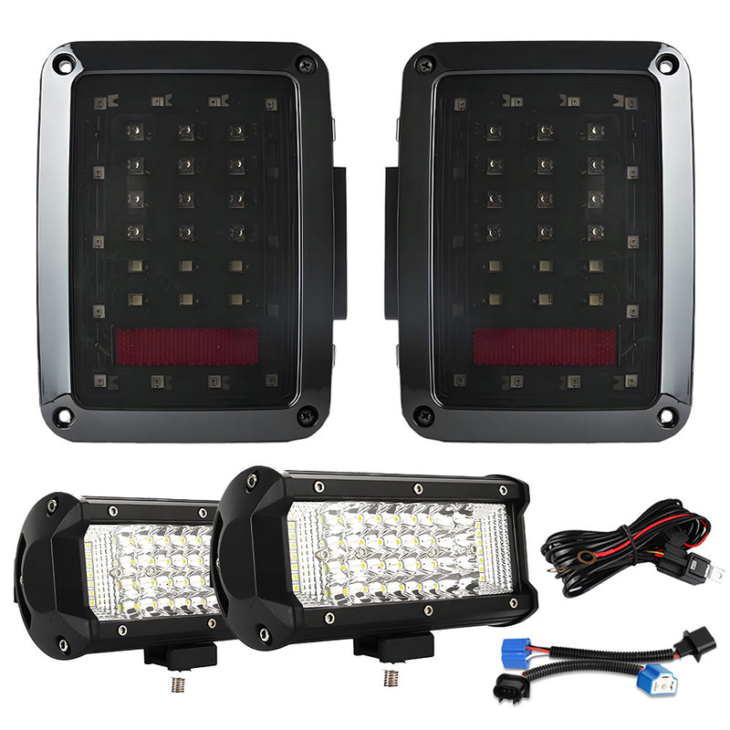 JHLion UltraBright Master Upgraded NEW 2000% JK Tail Lights (Smoke) + LED work lights（Black） LED lights for Wrangler JK JKU 2007-2018