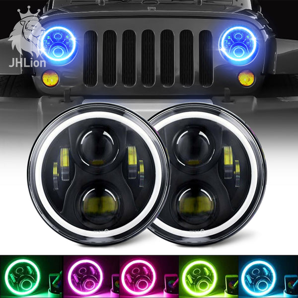 Ridroid DOT 7inch Round LED Headlight With Halo Angle Eyes – Fits Jeep Wrangler JK TJ LJ, Land Rover, Chevy & More – 1 Piece