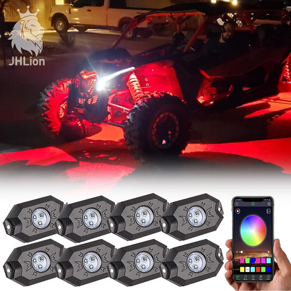 2nd-Gen RGB LED Rock Lights with Bluetooth Controller, Timing Function, Music Mode - 8 Pods Multicolor Neon LED Light Kit