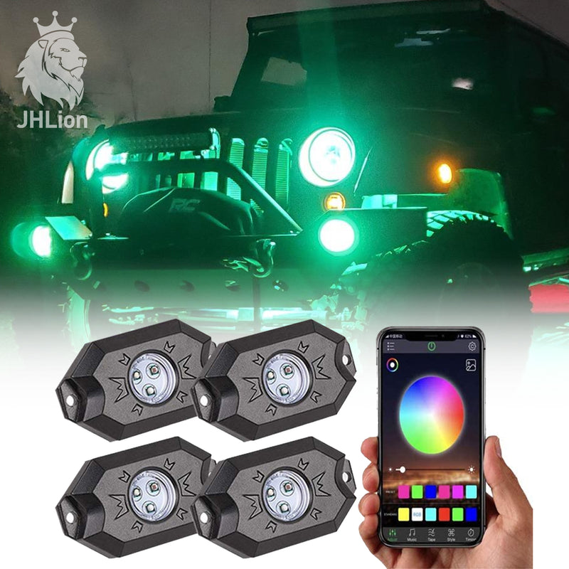 thumbnail image 2 of 8-Pod Green LED Rock Lights For UTV/ATV – Can-Am, Polaris RZR, Jeep, Truck, 9W, 6000K, 5-Year Warranty 2 of 4