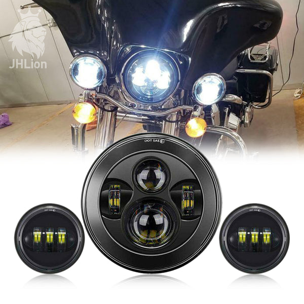 7 Inch Round LED Headlight Kit With 4.5 Inch Passing Lamps Fog Lights Motorcycle