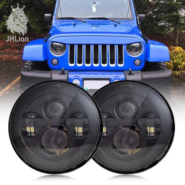 7'' Round Black Cree LED Headlight High Low Beam Compatible with Jeep Wrangler JK TJ LJ CJ Hummber H1 H2 (Pair)