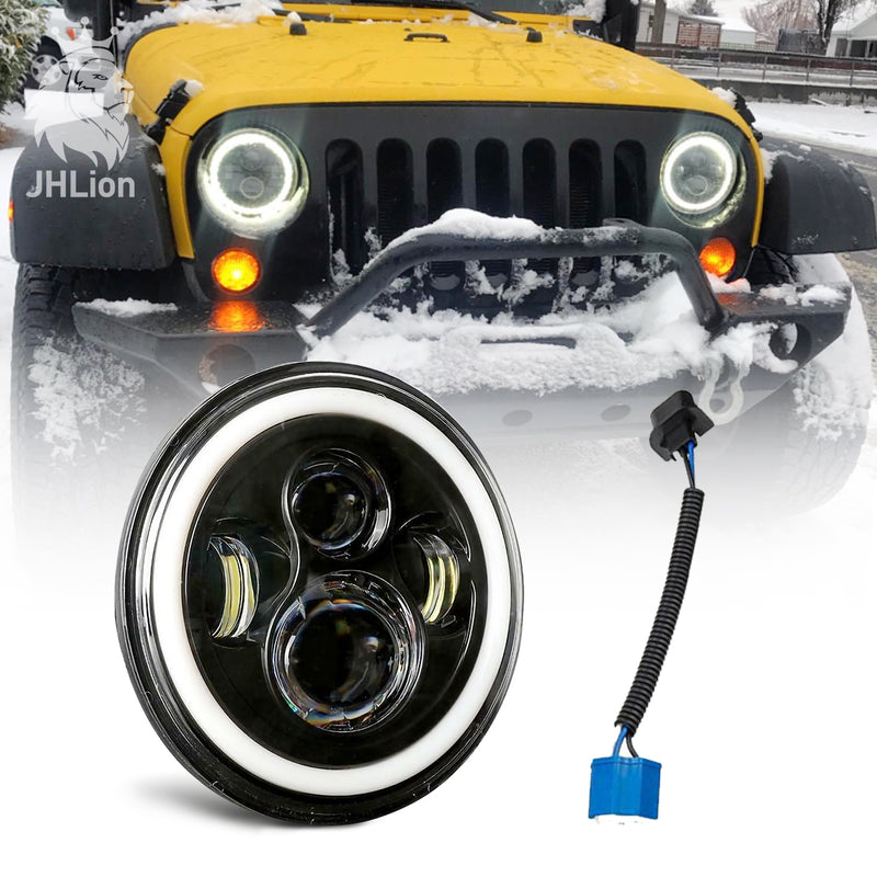 7" Round LED Headlight  Halo Ring Angel Eyes For Jeep Wrangler JK TJ LJ CJ
