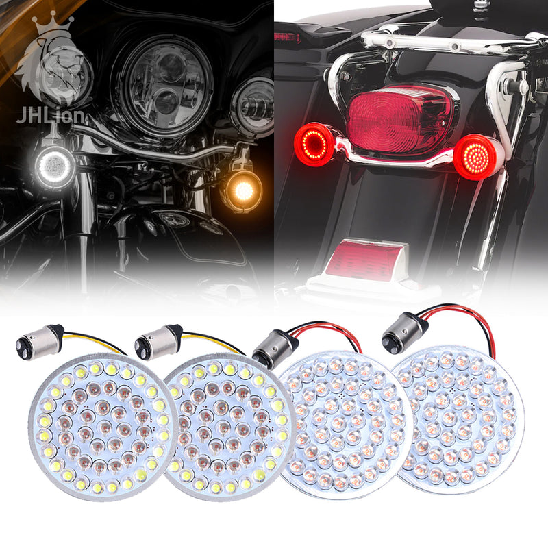 2 Inch LED Turn Signal Kit 1157 Base White/Amber Front Turn Signal Bulbs + 1157 Double Connector Red Rear Turn Signal Lights Compatible with Harley Street Glide Motorcycle