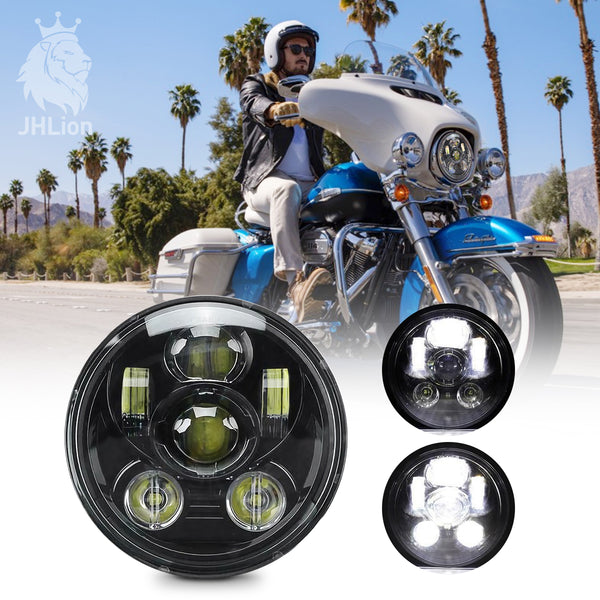 5-3/4 5.7 Inch LED Headlight Black for Harley Davidson 883 Sportster Triple Low Rider Wide Glide Headlamp Projector Driving Light 1PCS