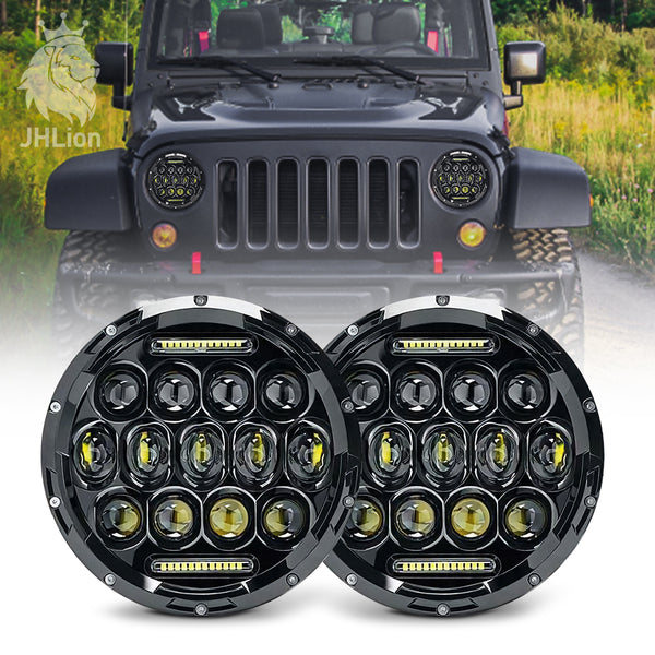 LED Headlight for Wrangler 7" 75W Round LED Headlamp with Daytime Running Light DRL High Low Beam compatible with Wrangler JK TJ LJ Motorcycle with H4 H13 Adapter,2PCS