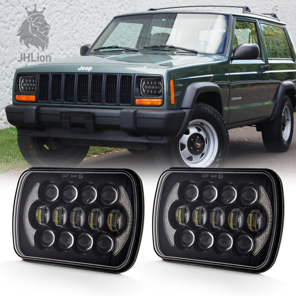 (Pair) 5''x7'' 6''x7'' High Low Beam Led Headlights Compatible with Jeep Wrangler YJ Cherokee XJ H6054 H5054 H6054LL 69822 6052 6053 with Angel Eyes DRL (Black 105w Osram Chips)