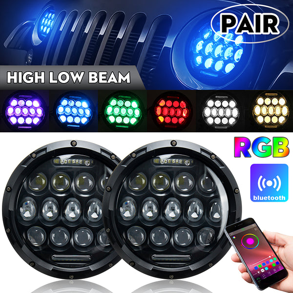 7 Inch Car Halo RGB LED Headlights Angel Eyes Lights bluetooth Support APP
