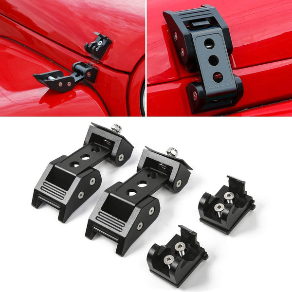 Black Stainless Steel Latch Locking Hood Catch Kit For 2007-2018 Jeep Wrangler