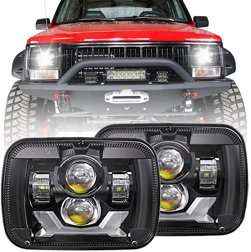 5x7 LED Headlight，7x6 LED Headlight，180W DOT Approved 600% Brighter Anti-glare w/ DRL Amber Turn Signal Hi/Low Sealed Beam Compatible with Jeep Cherokee XJ Wrangler YJ GMC Comanche MJ