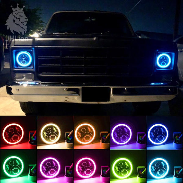 2X 7'' LED Headlight RGB Halo Projector Angel DRL for Jeep Wrangler JK TJ LJ