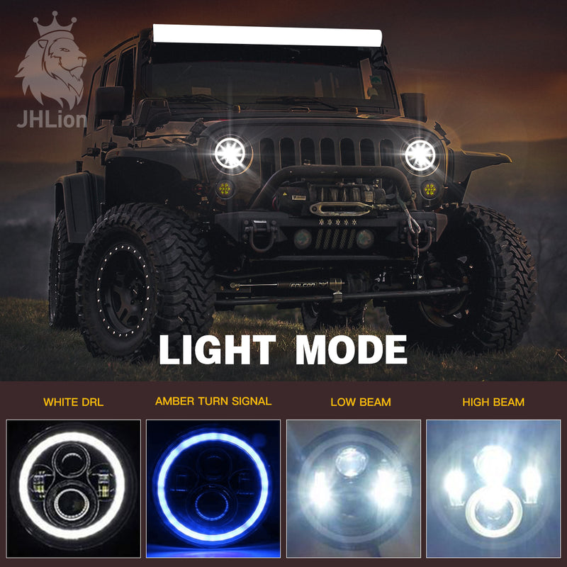 7" Round LED Headlight  Halo Ring Angel Eyes For Jeep Wrangler JK TJ LJ CJ