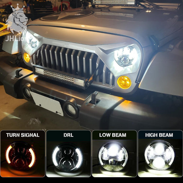 Pair 7 inch CREE Round LED Headlights Kit Halo Angle Eyes For Jeep Wrangler JK