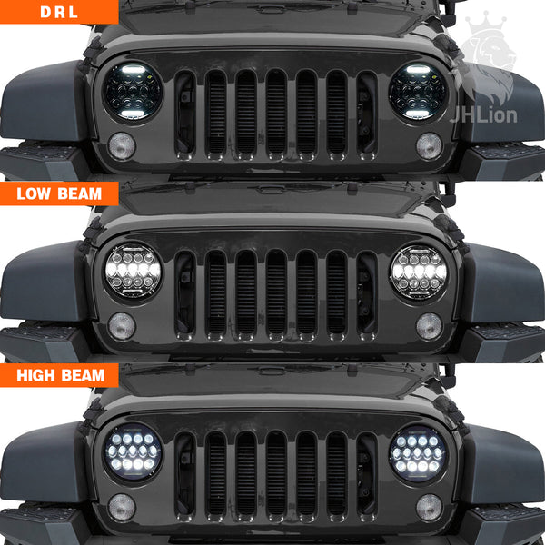 LED Headlight for Wrangler 7" 75W Round LED Headlamp with Daytime Running Light DRL High Low Beam compatible with Wrangler JK TJ LJ Motorcycle with H4 H13 Adapter,2PCS