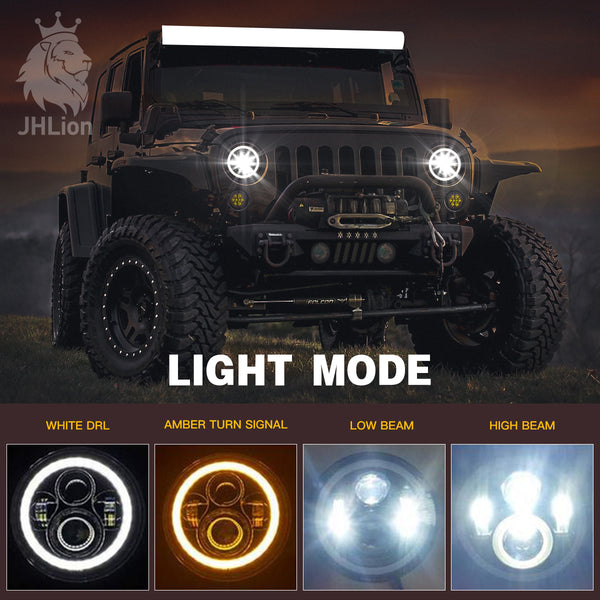 7 Inch LED Halo Headlights with Turn Signal Amber White DRL Compatible with 2007-2017 Jeep Wrangler JK JKU Headlamp Replacement-1 Pair Black