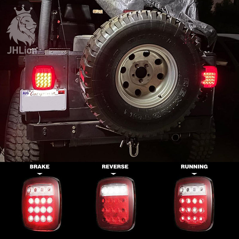 Pairs 38 LED Jeep Style Universal Tail Brake Turn Stop Licence Back up Reverse Lights Replacement for Jeep YJ TJ JK CJ Truck Trailer Boat RV,12V Stud Mounted Lamps Waterproof,Pack of 2