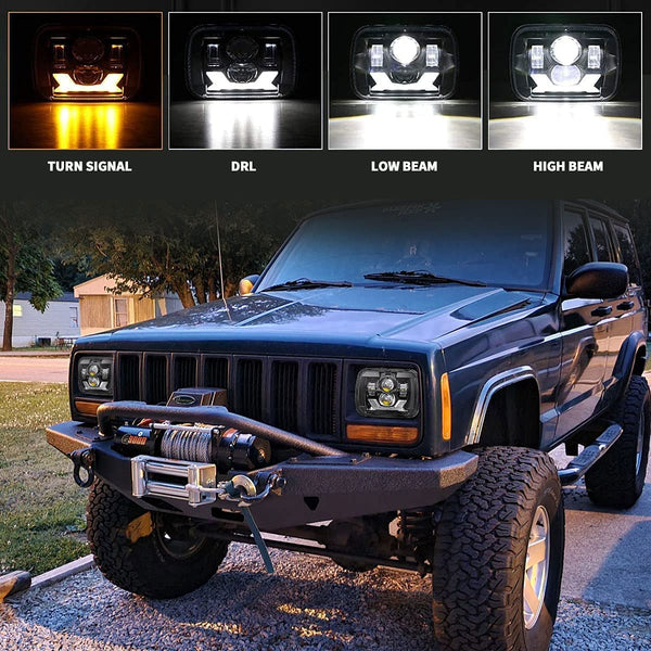 5x7 LED Headlight，7x6 LED Headlight，180W DOT Approved 600% Brighter Anti-glare w/ DRL Amber Turn Signal Hi/Low Sealed Beam Compatible with Jeep Cherokee XJ Wrangler YJ GMC Comanche MJ