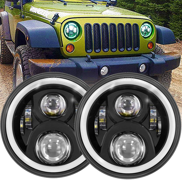 7 Inch LED Halo Headlights for Jeep Wrangler JK TJ LJ Hi/Lo Beam with DRL Amber Turn Signal Light and Halo Ring Angel Eyes 2PCS Turn Signal Amber White DRL H6014 H6015 H6017 H6024