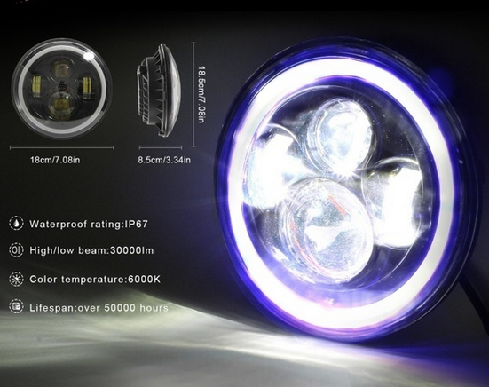 7inch Round LED Headlights Blue Halo Ring Angel Eyes For Jeep Wrangler JK TJ LJ CJ