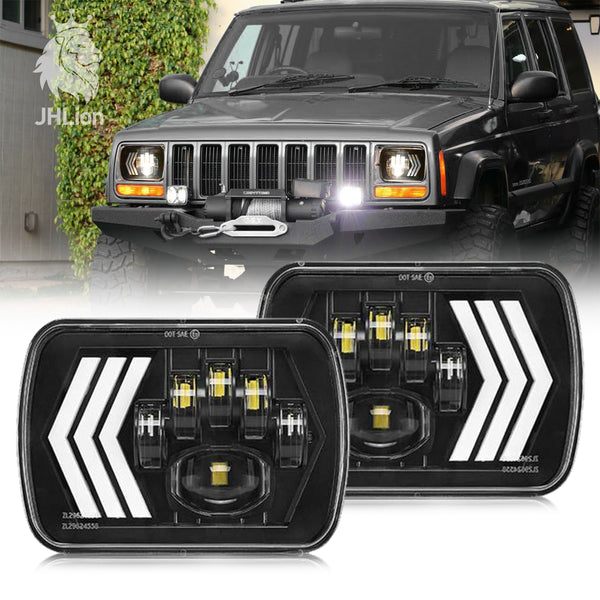 2pcs 5x7" 7x6" Headlights with White&Amber DRL Dynamic Sequential