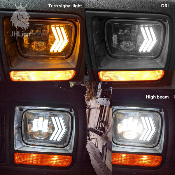 2pcs 5x7" 7x6" Headlights with White&Amber DRL Dynamic Sequential