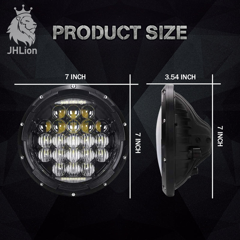 LED Headlight for Jeep Wrangler 7" 130W Round LED Headlamp with Daytime Running Light DRL High Low Beam for Jeep Wrangler JK TJ LJ Motorcycle with H4 H13 Adapter,2PCS