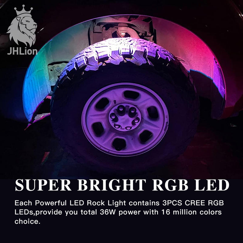 4pcs Remote Control RGB LED Rock Lights Pod Kit for Jeep Truck UTV ATV
