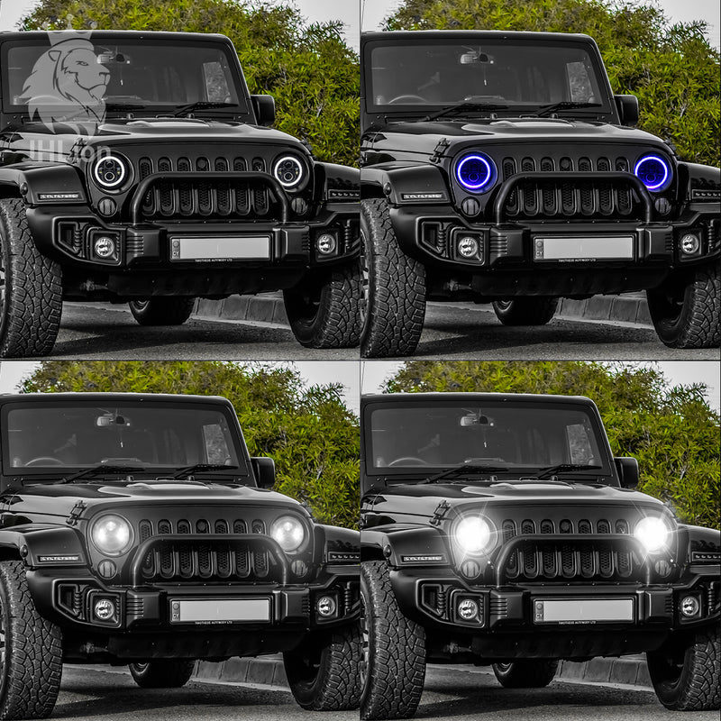 7" Round LED Headlight  Halo Ring Angel Eyes For Jeep Wrangler JK TJ LJ CJ