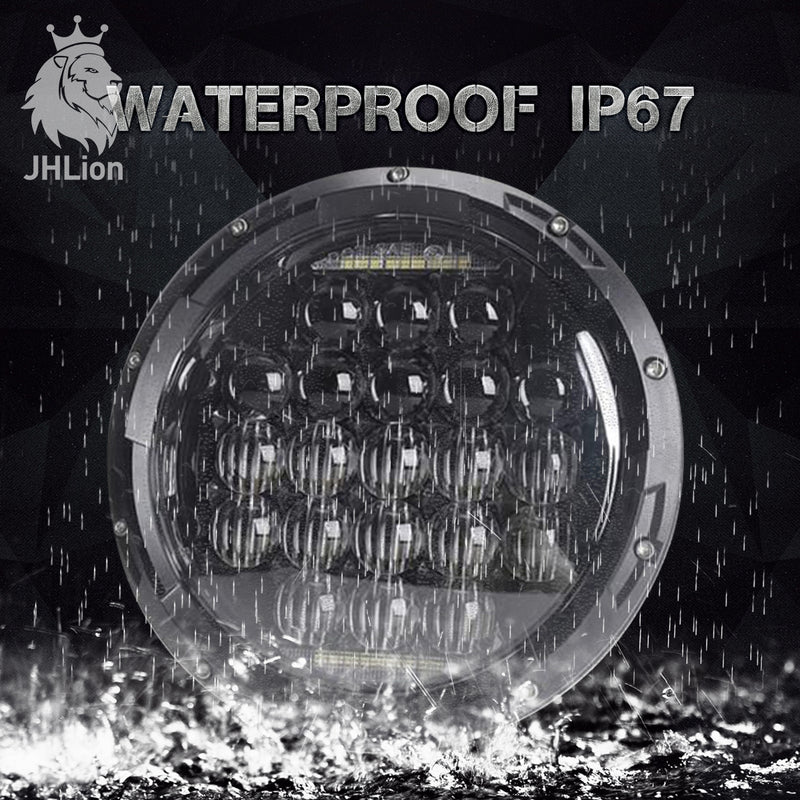 LED Headlight for Jeep Wrangler 7" 130W Round LED Headlamp with Daytime Running Light DRL High Low Beam for Jeep Wrangler JK TJ LJ Motorcycle with H4 H13 Adapter,2PCS