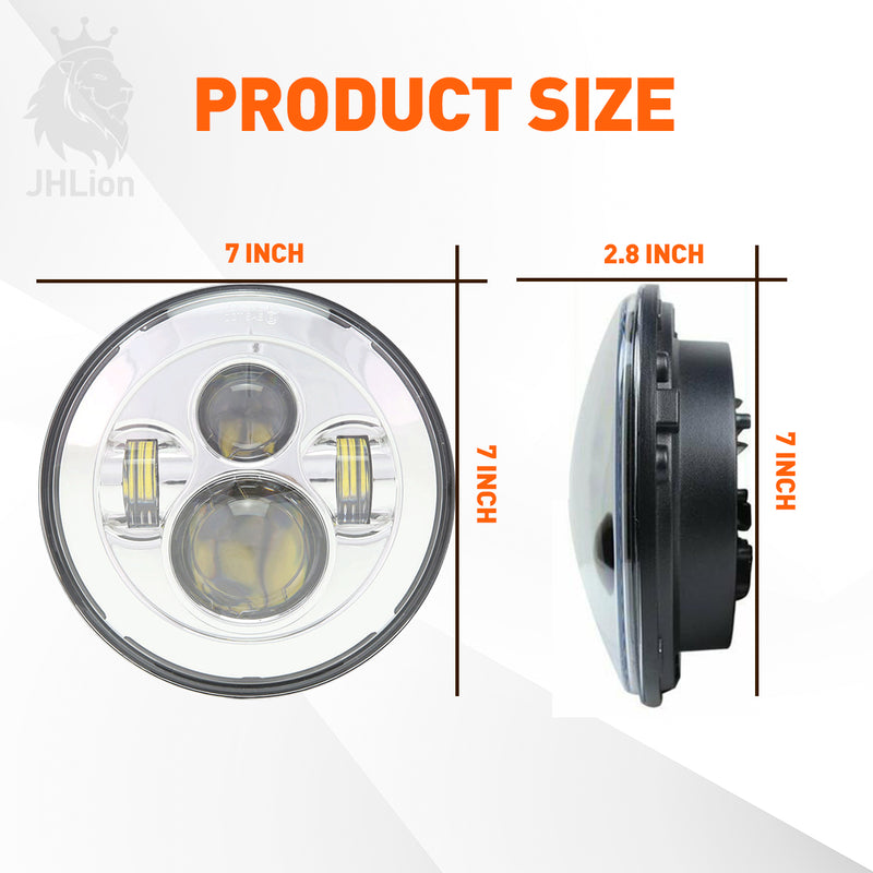Motorcycle Chrome 7Inch LED Headlight 4.5" LED Fog Passing Lights Lamps Sets