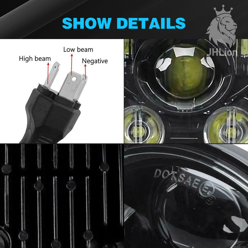 5-3/4 5.7 Inch LED Headlight Black for Harley Davidson 883 Sportster Triple Low Rider Wide Glide Headlamp Projector Driving Light 1PCS