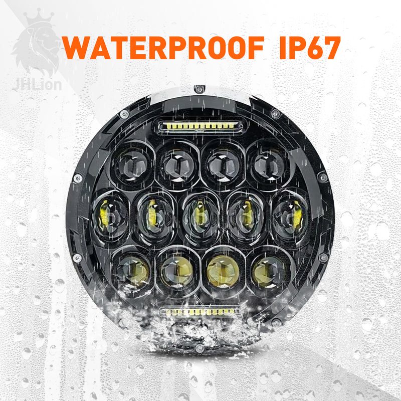 LED Headlight for Wrangler 7" 75W Round LED Headlamp with Daytime Running Light DRL High Low Beam compatible with Wrangler JK TJ LJ Motorcycle with H4 H13 Adapter,2PCS