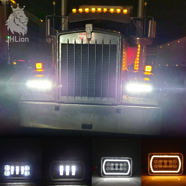 4X6 Inch LED Headlamp Square White Halo DRL Yellow Turn Signal For Truck Offrord