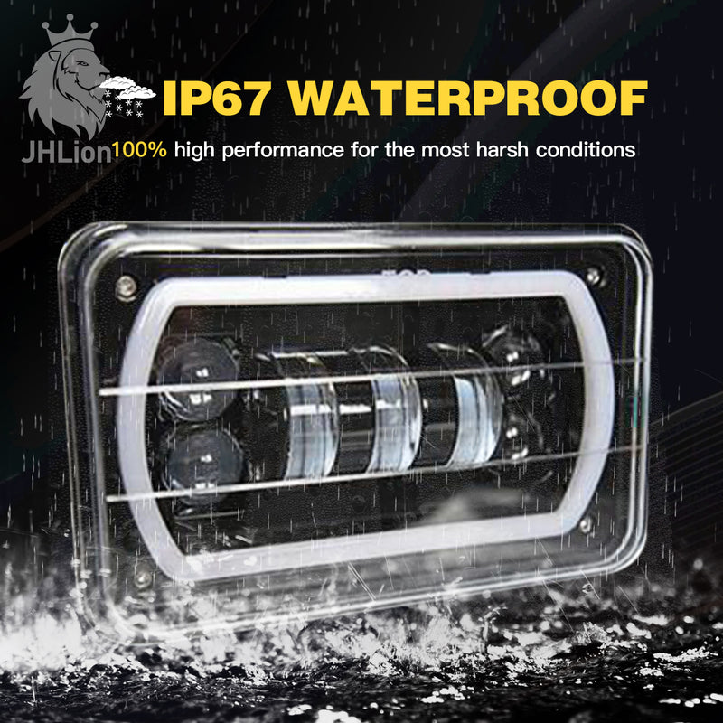 4x6 LED Headlights With Yellow Halo For 1982-1987 Chevy El Camino – Clear Lens, Chrome Housing