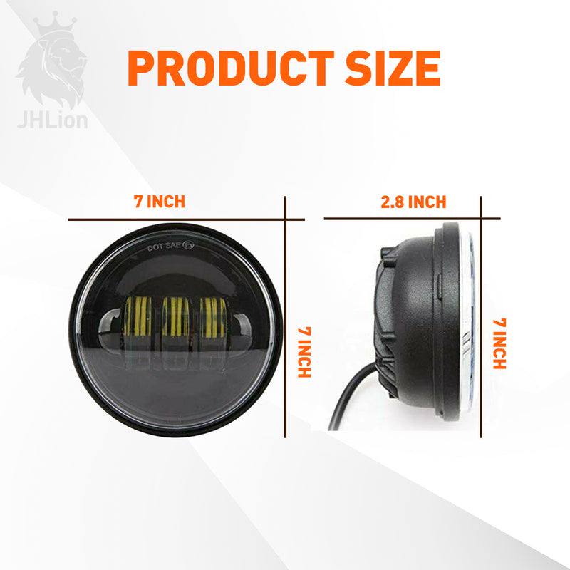 7 Inch Round LED Headlight Kit With 4.5 Inch Passing Lamps Fog Lights Motorcycle