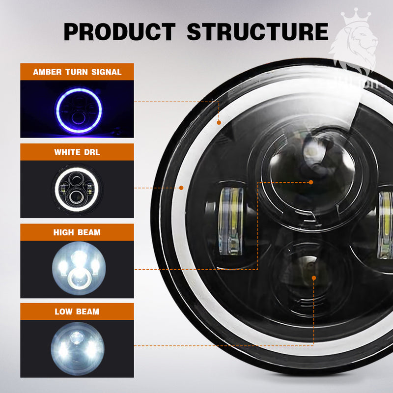 7" Round LED Headlight  Halo Ring Angel Eyes For Jeep Wrangler JK TJ LJ CJ